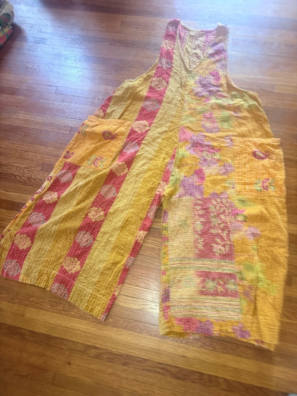 Kantha Bae Colorful Patchwork Wide-Leg Jumpsuit - Yellow & Pink
